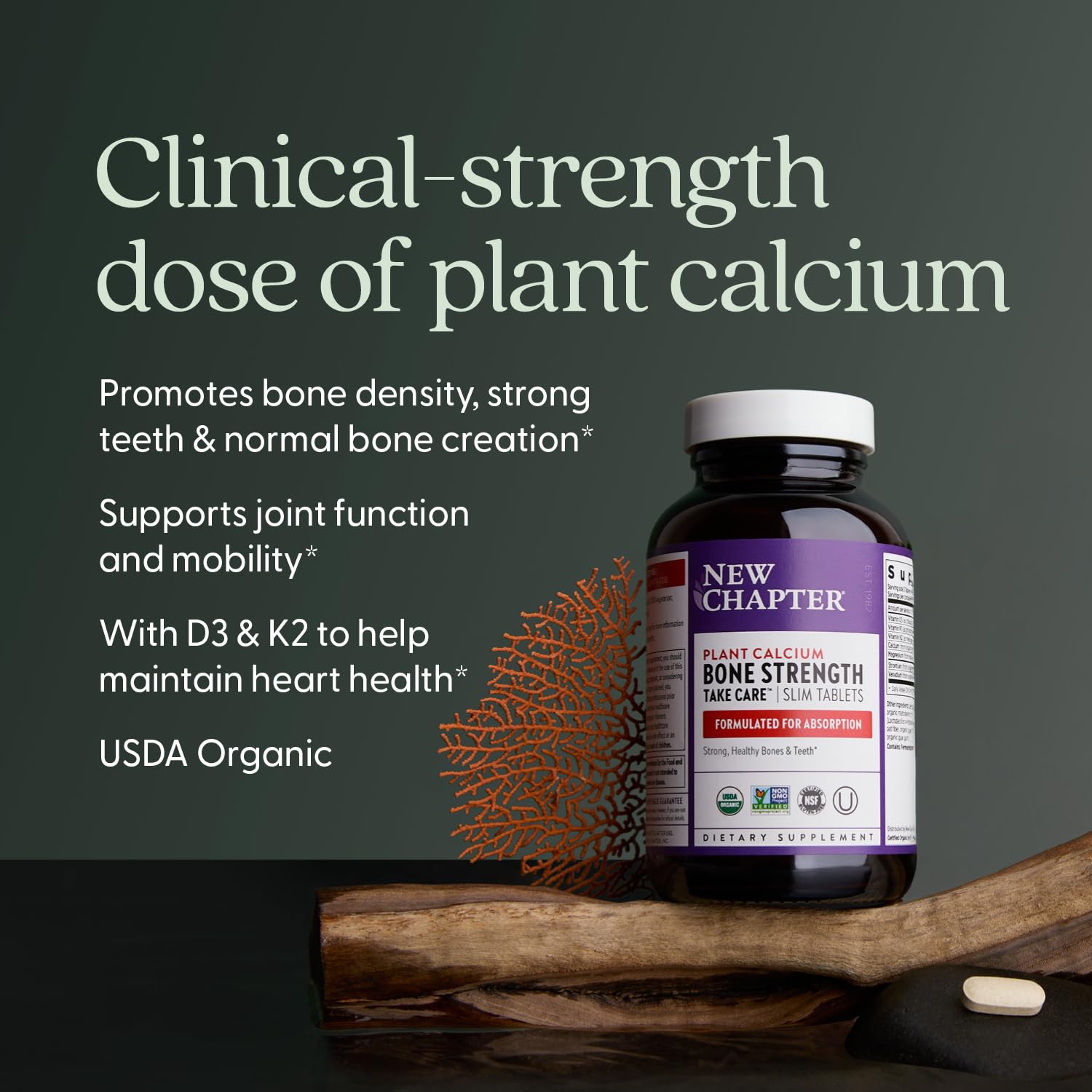 New Chapter Calcium Supplement – Organic Plant-Based Calcium with D3+K2 for Bone, Joint & Heart Support