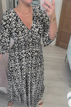 New Plus Size Super Fairy V-neck Floral Dress For Beach Vacation, Loose Long Skirt