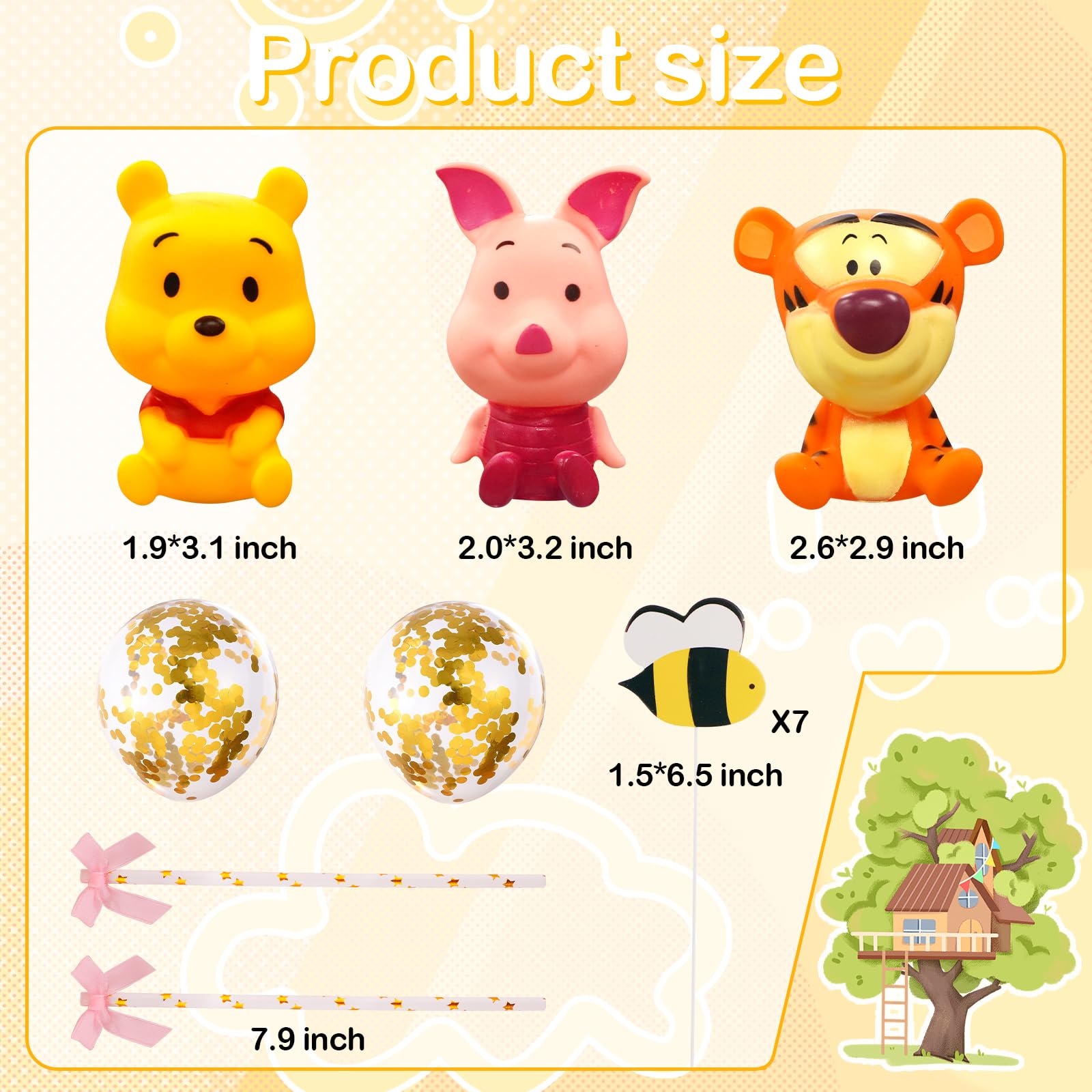 Newmemo Winnie Cake Toppers 12Pcs – Pooh Bear Birthday & Baby Shower Decorations