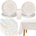 Newtay 97 Pcs Confetti Sprinkles Tableware Set – Tablecloth, Napkins, Plates & Cups for Parties