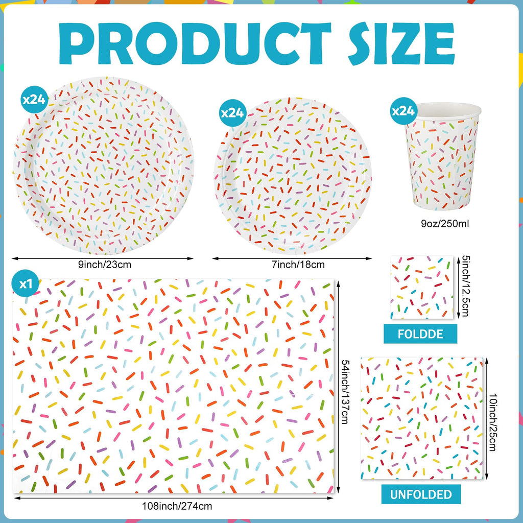 Newtay 97 Pcs Confetti Sprinkles Tableware Set – Tablecloth, Napkins, Plates & Cups for Parties