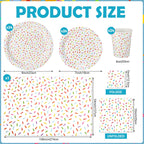 Newtay 97 Pcs Confetti Sprinkles Tableware Set – Tablecloth, Napkins, Plates & Cups for Parties