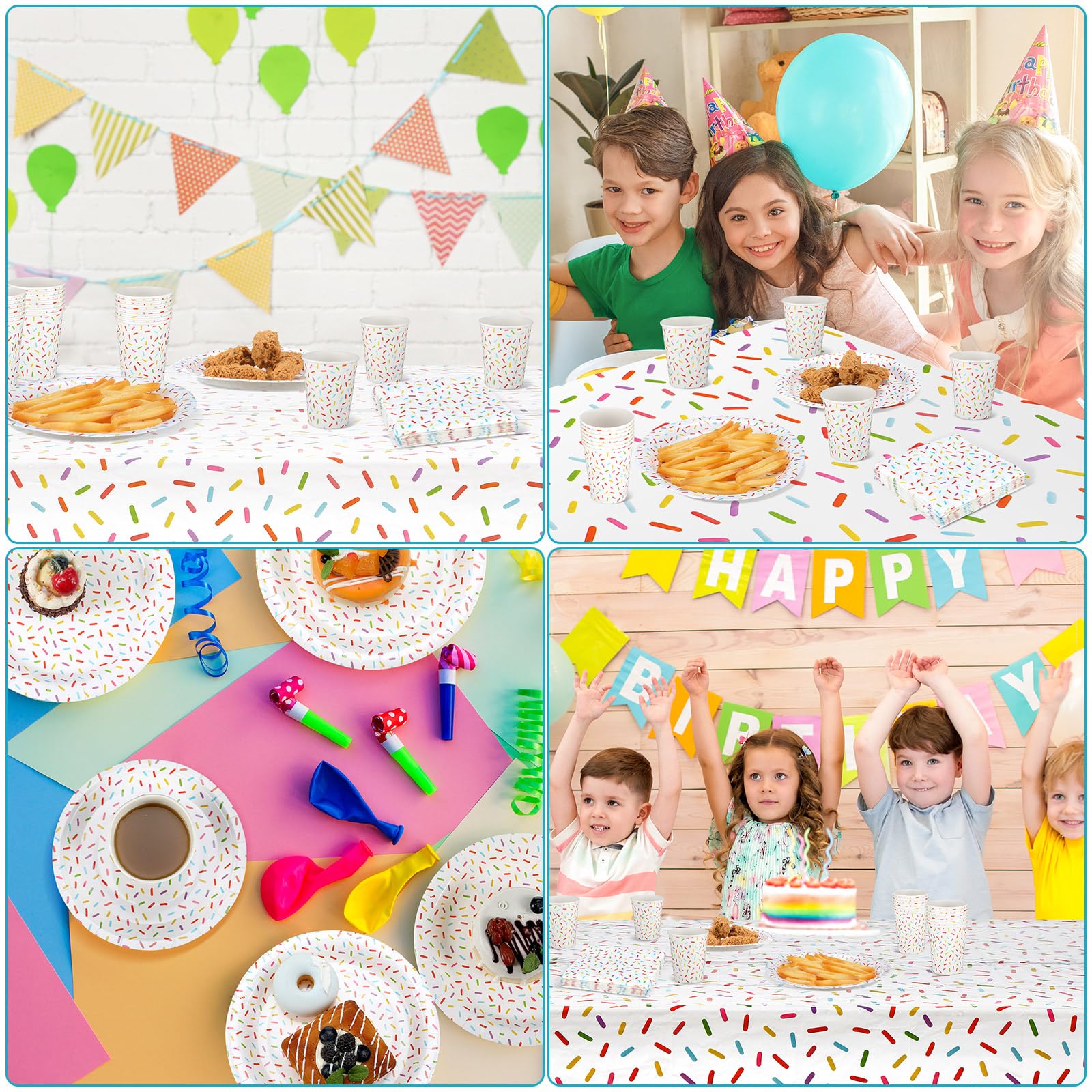 Newtay 97 Pcs Confetti Sprinkles Tableware Set – Tablecloth, Napkins, Plates & Cups for Parties