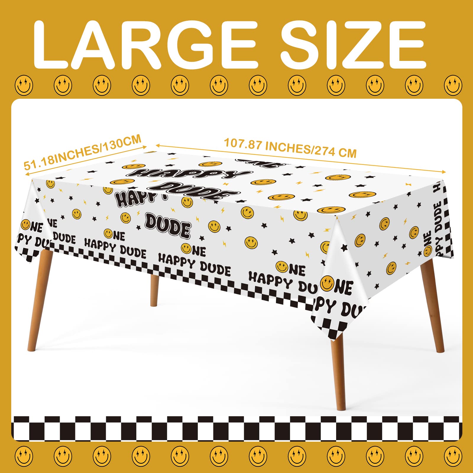 Newwiee 3 Pcs One Happy Dude Birthday Tablecloths – 51 x 108 in Table Cover for Party Decor