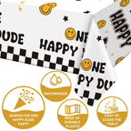 Newwiee 3 Pcs One Happy Dude Birthday Tablecloths – 51 x 108 in Table Cover for Party Decor