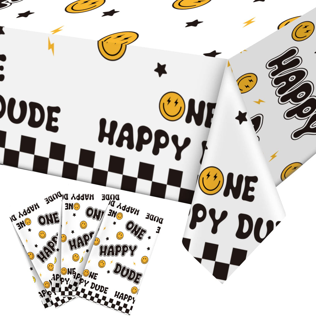 Newwiee 3 Pcs One Happy Dude Birthday Tablecloths – 51 x 108 in Table Cover for Party Decor