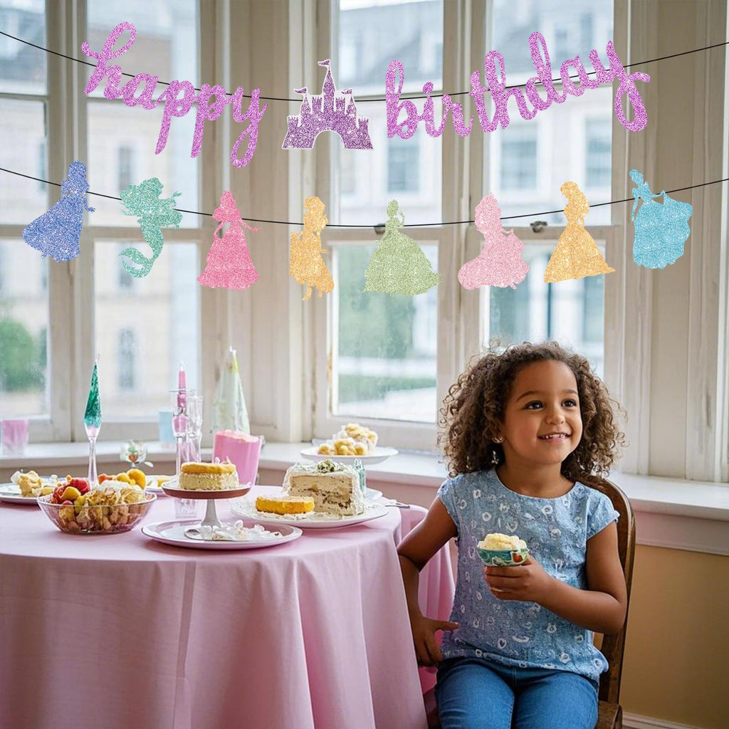 Neyeidru Princess Birthday Banner – Pink Glitter Garland for Girls
