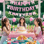 Neyeidru Pink Bow Happy Birthday Banner – Coquette Party Decor & Backdrop