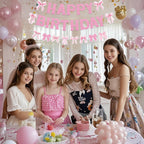 Neyeidru Pink Bow Happy Birthday Banner – Coquette Party Decor & Backdrop