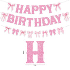 Neyeidru Pink Bow Happy Birthday Banner – Coquette Party Decor & Backdrop
