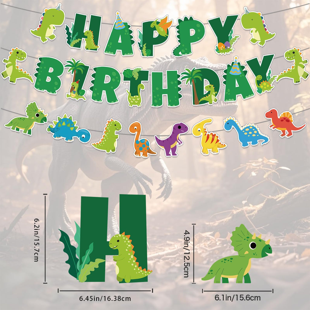 Neyeidru Dinosaur Happy Birthday Banner – Dino Theme Party Garland for Kids