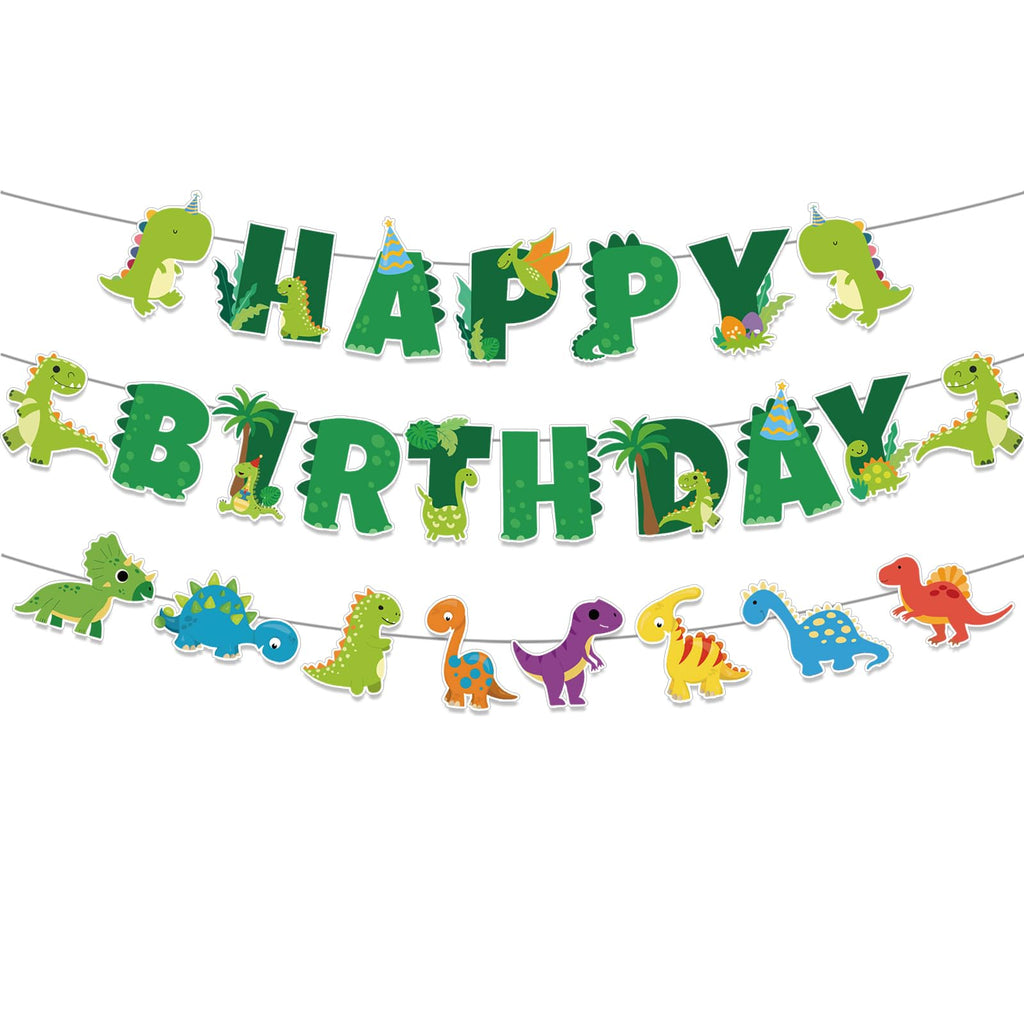Neyeidru Dinosaur Happy Birthday Banner – Dino Theme Party Garland for Kids
