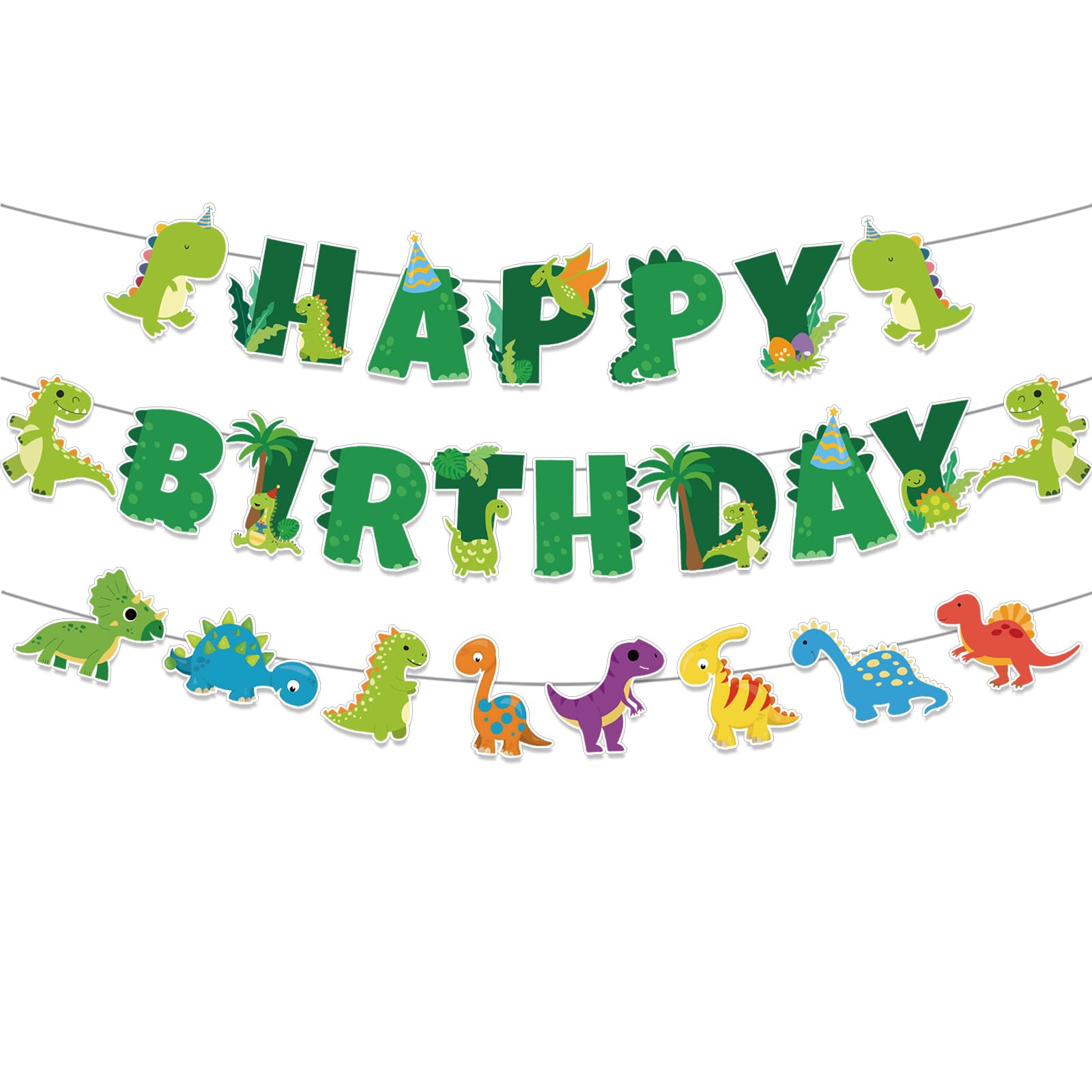 Neyeidru Dinosaur Happy Birthday Banner – Dino Theme Party Garland for Kids