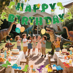 Neyeidru Dinosaur Happy Birthday Banner – Dino Theme Party Garland for Kids