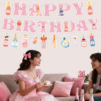 Neyeidru 21st Birthday Decorations | Pink Happy Birthday Banner & Drink Theme Garland