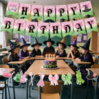 Neyeidru 3pc Pre-Strung Wicked Happy Birthday Banner – Pink & Green Witch Party Decor