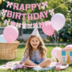 Neyeidru Pink Bow Happy Birthday Banner – Coquette Party Decor & Backdrop