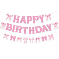 Neyeidru Pink Bow Happy Birthday Banner – Coquette Party Decor & Backdrop