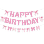 Neyeidru Pink Bow Happy Birthday Banner – Coquette Party Decor & Backdrop