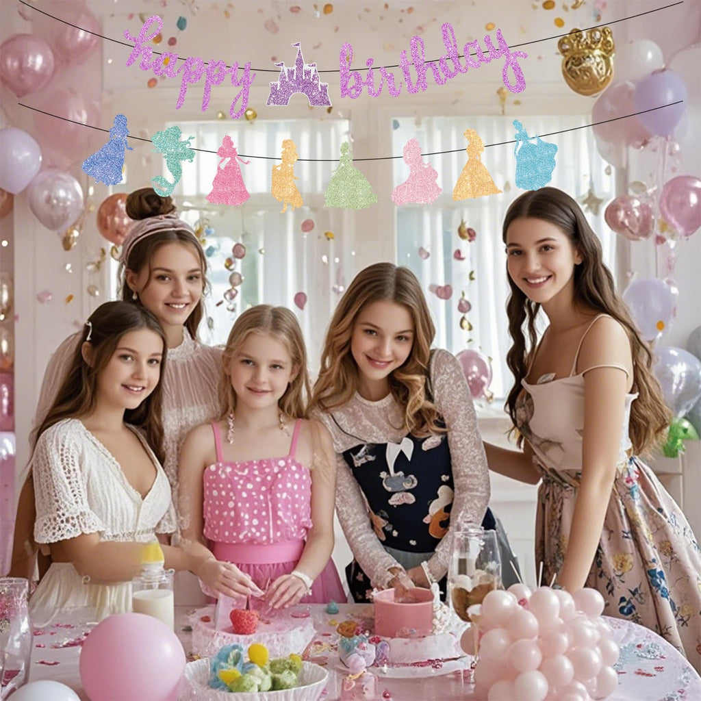 Neyeidru Princess Birthday Banner – Pink Glitter Garland for Girls