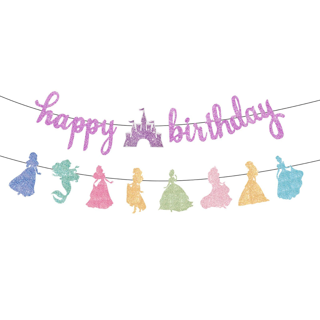 Neyeidru Princess Birthday Banner – Pink Glitter Garland for Girls