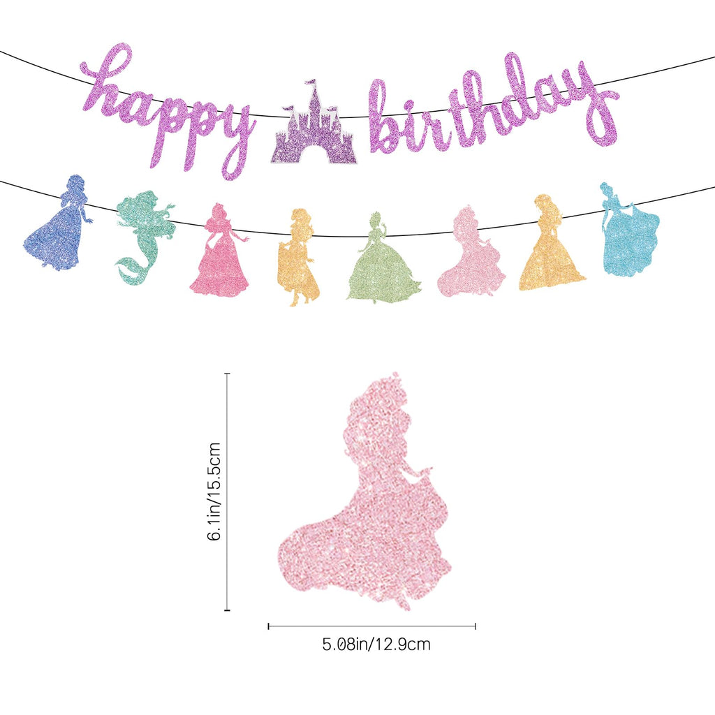 Neyeidru Princess Birthday Banner – Pink Glitter Garland for Girls
