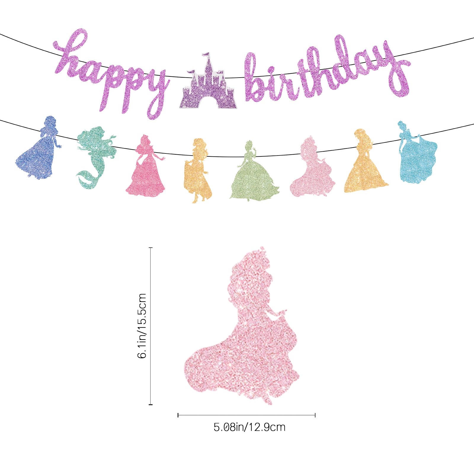 Neyeidru Princess Birthday Banner – Pink Glitter Garland for Girls
