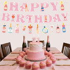 Neyeidru 21st Birthday Decorations | Pink Happy Birthday Banner & Drink Theme Garland