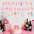 Neyeidru 21st Birthday Decorations | Pink Happy Birthday Banner & Drink Theme Garland