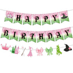Neyeidru 3pc Pre-Strung Wicked Happy Birthday Banner – Pink & Green Witch Party Decor