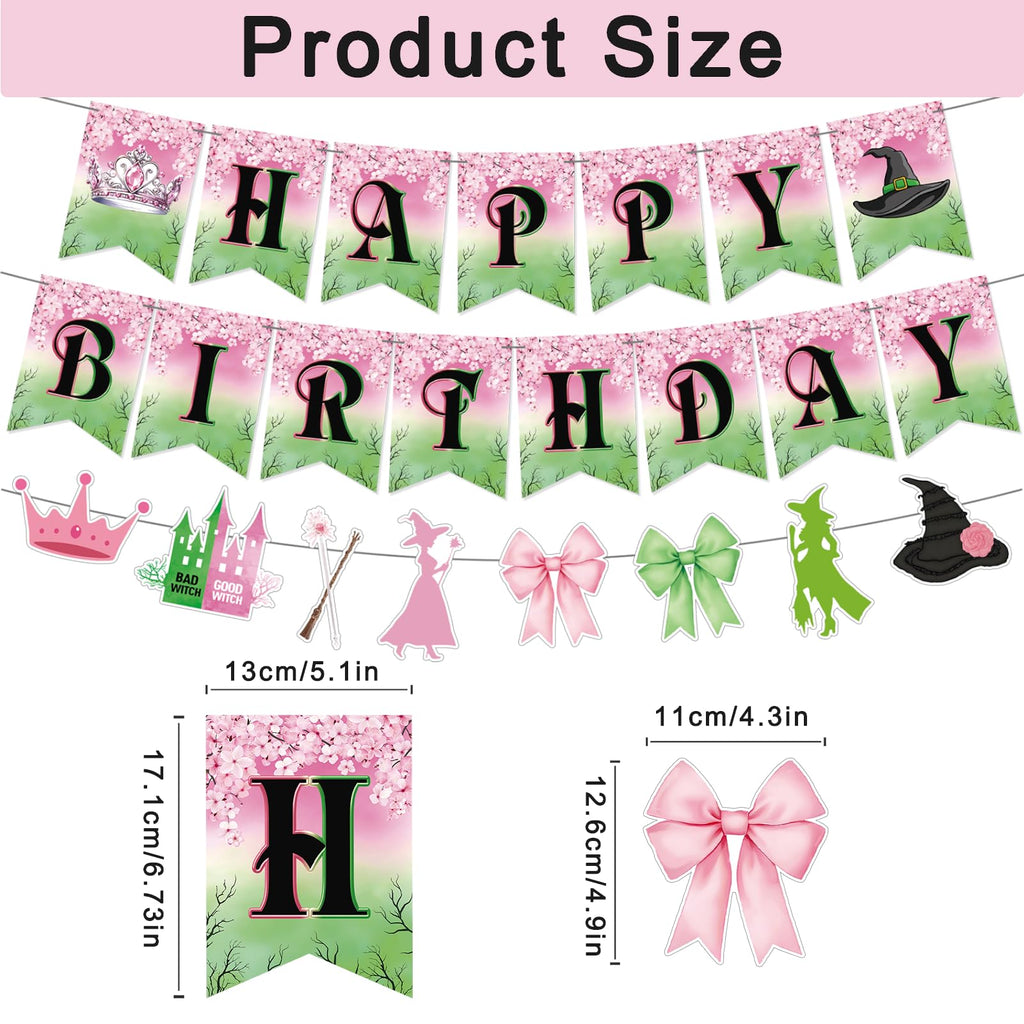 Neyeidru 3pc Pre-Strung Wicked Happy Birthday Banner – Pink & Green Witch Party Decor