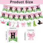 Neyeidru 3pc Pre-Strung Wicked Happy Birthday Banner – Pink & Green Witch Party Decor