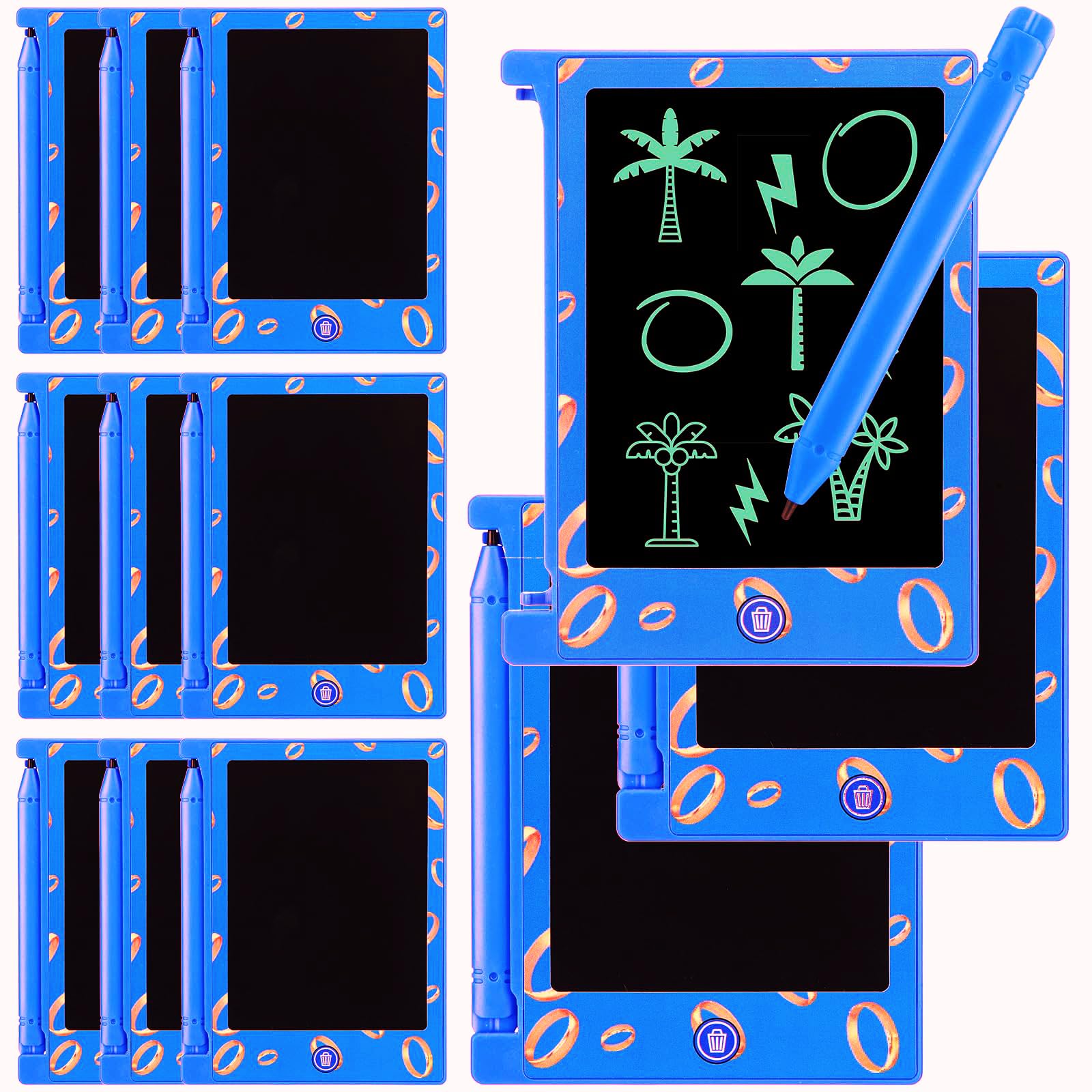 Nezyo 12 Pcs Kids Party Favors – 4.6'' LCD Writing Tablets, Blue & Golden Rings