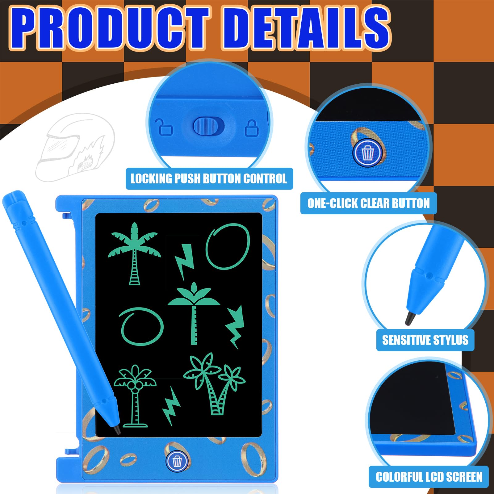 Nezyo 12 Pcs Kids Party Favors – 4.6'' LCD Writing Tablets, Blue & Golden Rings