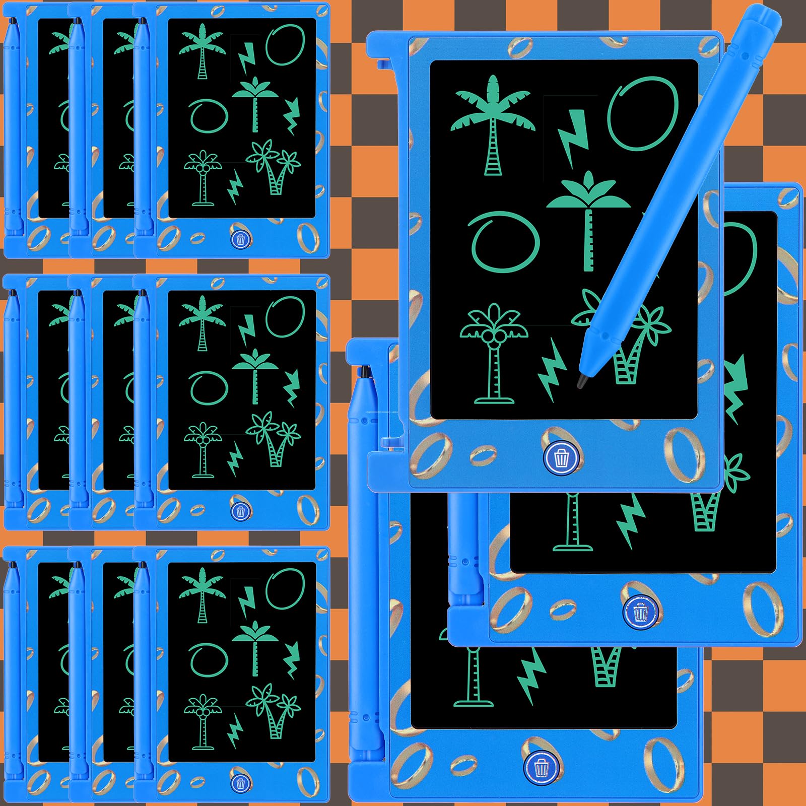 Nezyo 12 Pcs Kids Party Favors – 4.6'' LCD Writing Tablets, Blue & Golden Rings