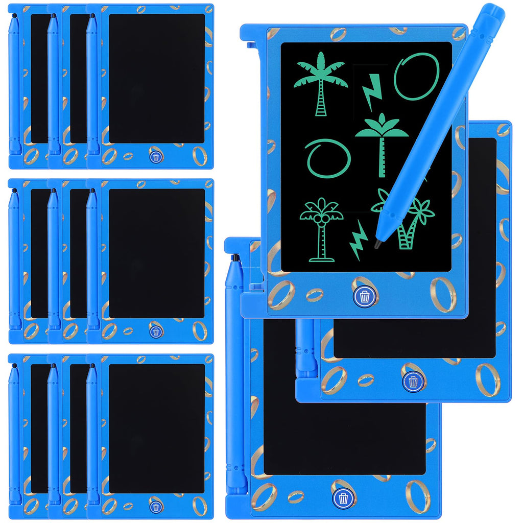 Nezyo 12 Pcs Kids Party Favors – 4.6'' LCD Writing Tablets, Blue & Golden Rings