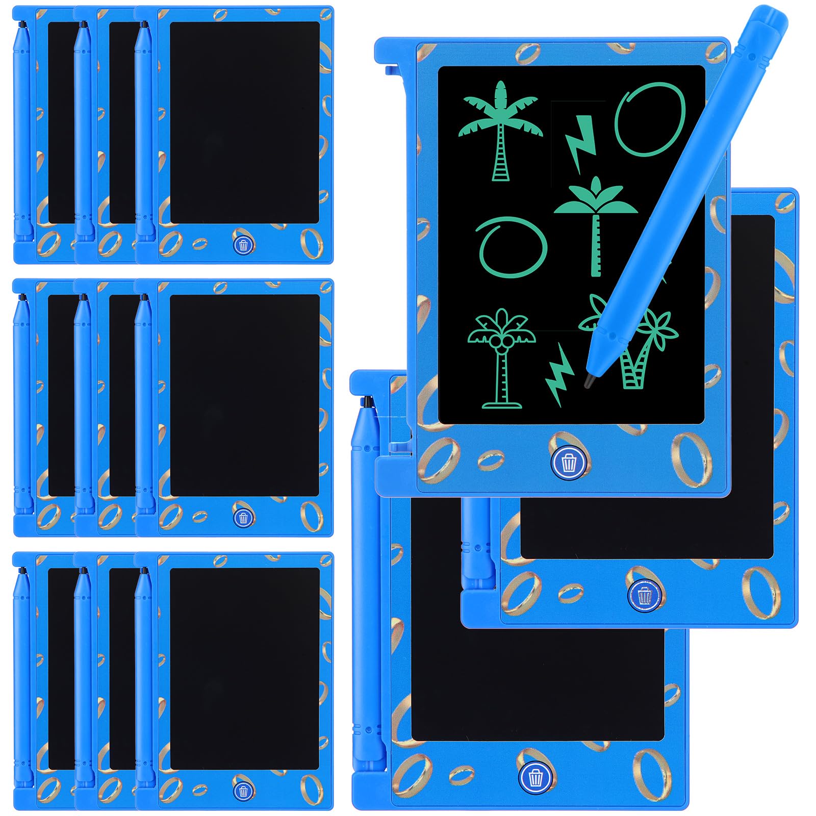 Nezyo 12 Pcs Kids Party Favors – 4.6'' LCD Writing Tablets, Blue & Golden Rings