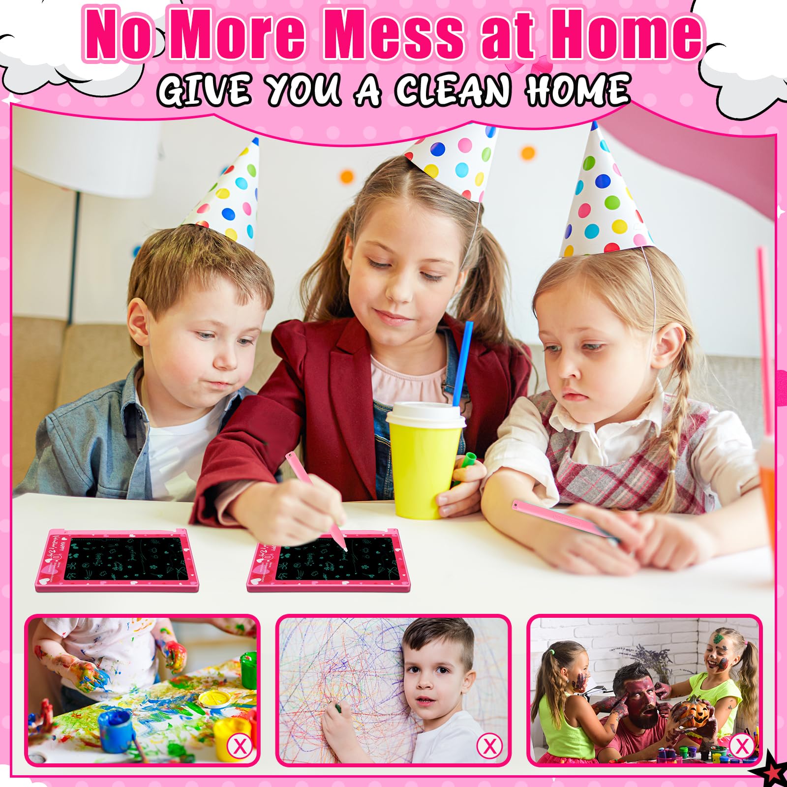Nezyo 12-Pack Valentines Day LCD Writing Tablets for Kids – 4.4-Inch Colorful Doodle Boards for Classroom & Party Favors