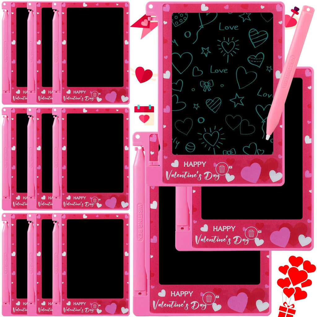 Nezyo 12-Pack Valentines Day LCD Writing Tablets for Kids – 4.4-Inch Colorful Doodle Boards for Classroom & Party Favors