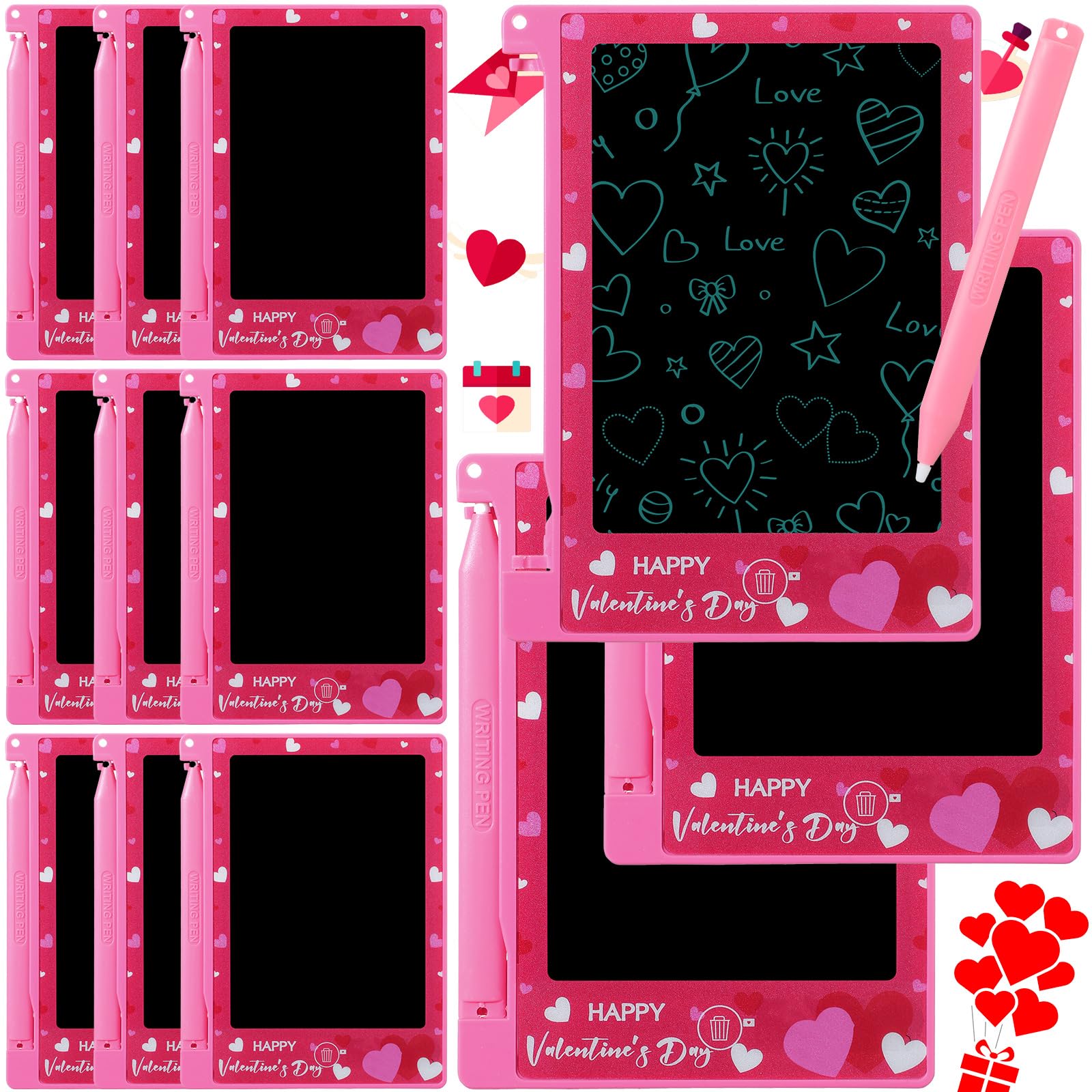 Nezyo 12-Pack Valentines Day LCD Writing Tablets for Kids – 4.4-Inch Colorful Doodle Boards for Classroom & Party Favors
