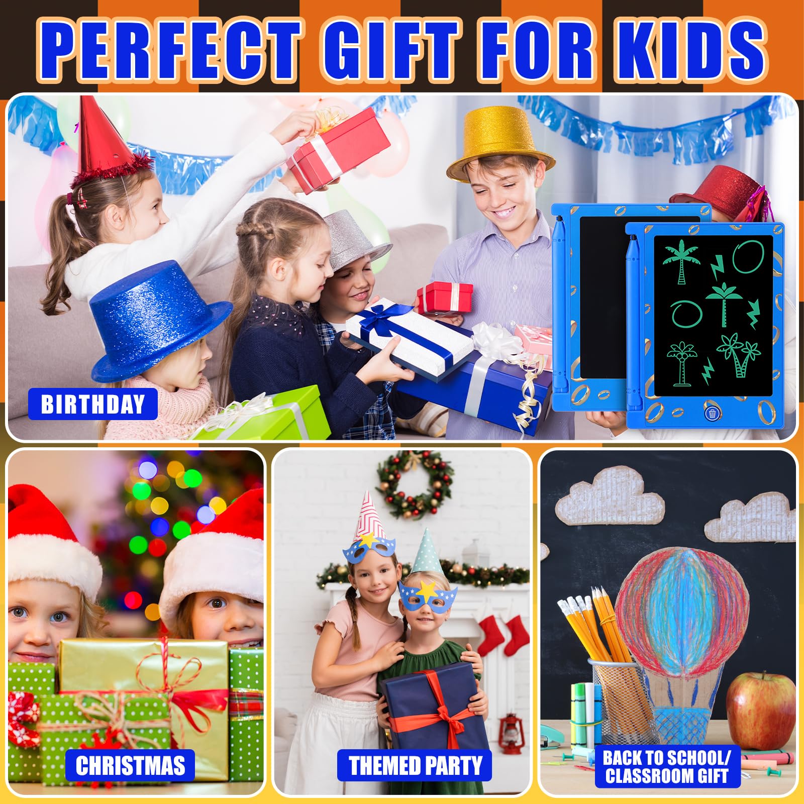 Nezyo 12 Pcs Kids Party Favors – 4.6'' LCD Writing Tablets, Blue & Golden Rings