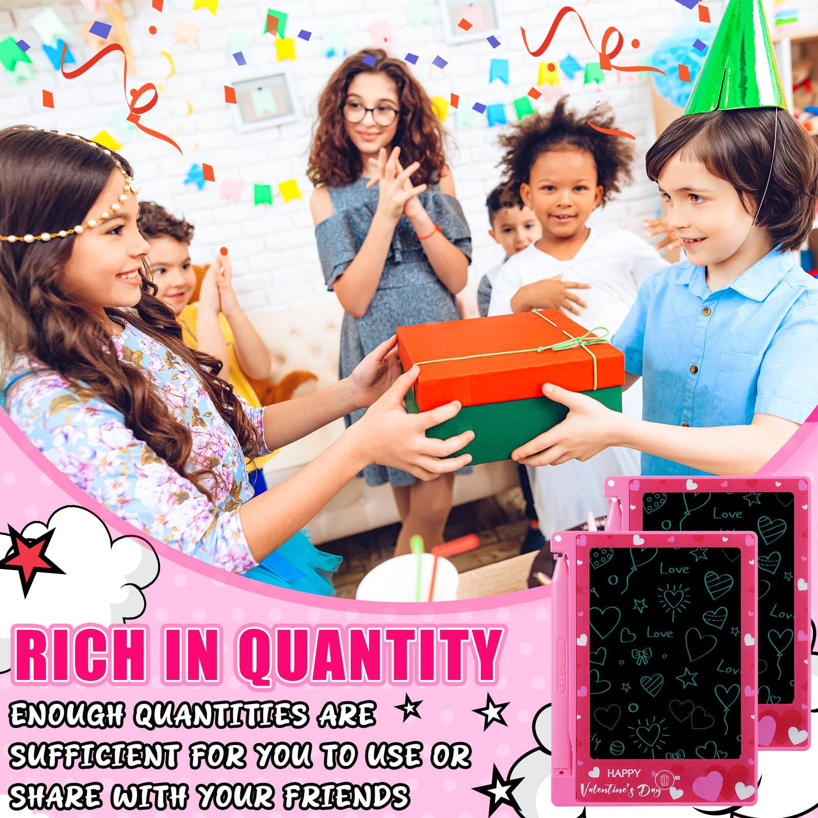 Nezyo 12-Pack Valentines Day LCD Writing Tablets for Kids – 4.4-Inch Colorful Doodle Boards for Classroom & Party Favors