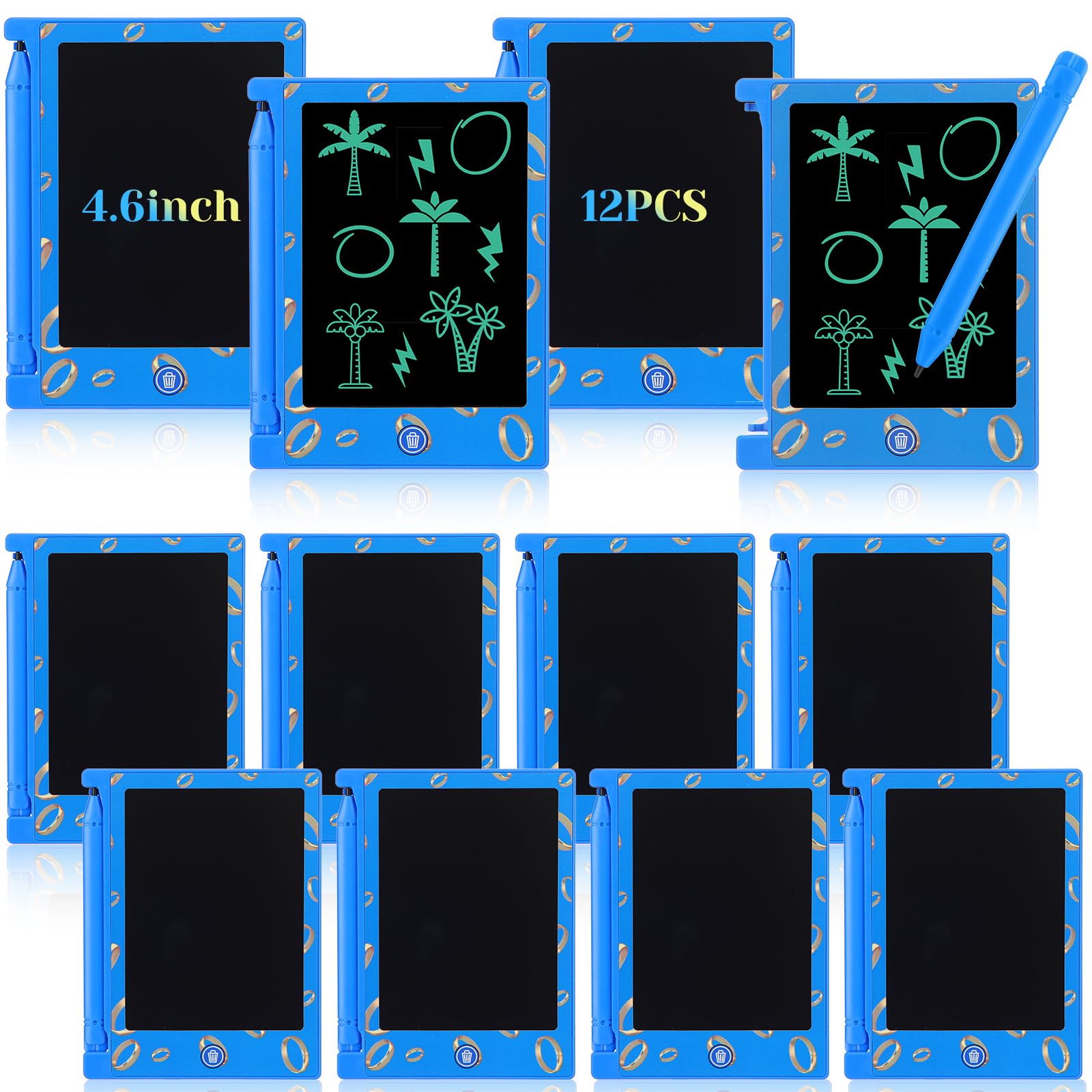 Nezyo 12 Pcs Kids Party Favors – 4.6'' LCD Writing Tablets, Blue & Golden Rings