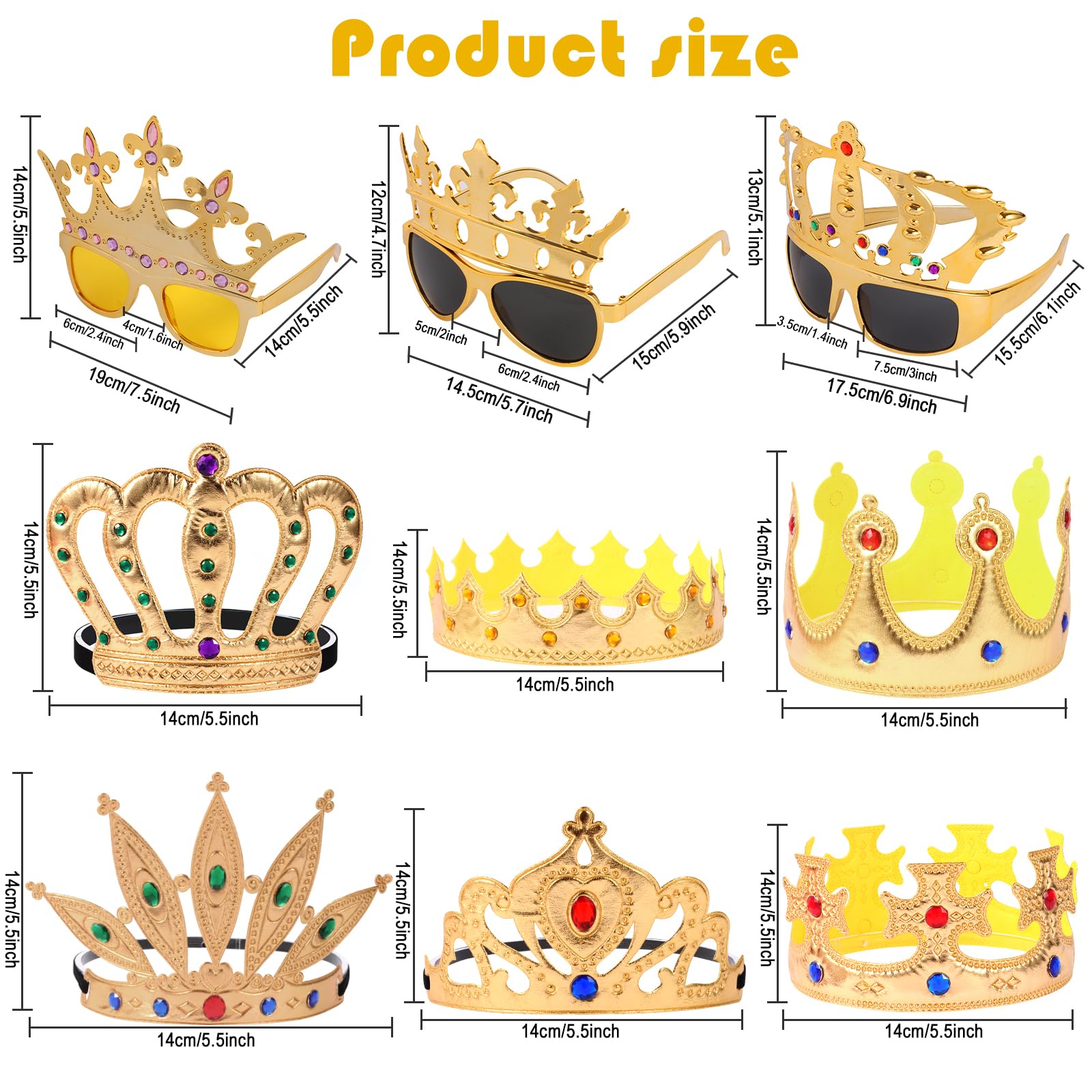 NICOWARM 12pcs Crown Glasses Party Kit – Adjustable King Crown Hats for Kids & Adults | Photo Props