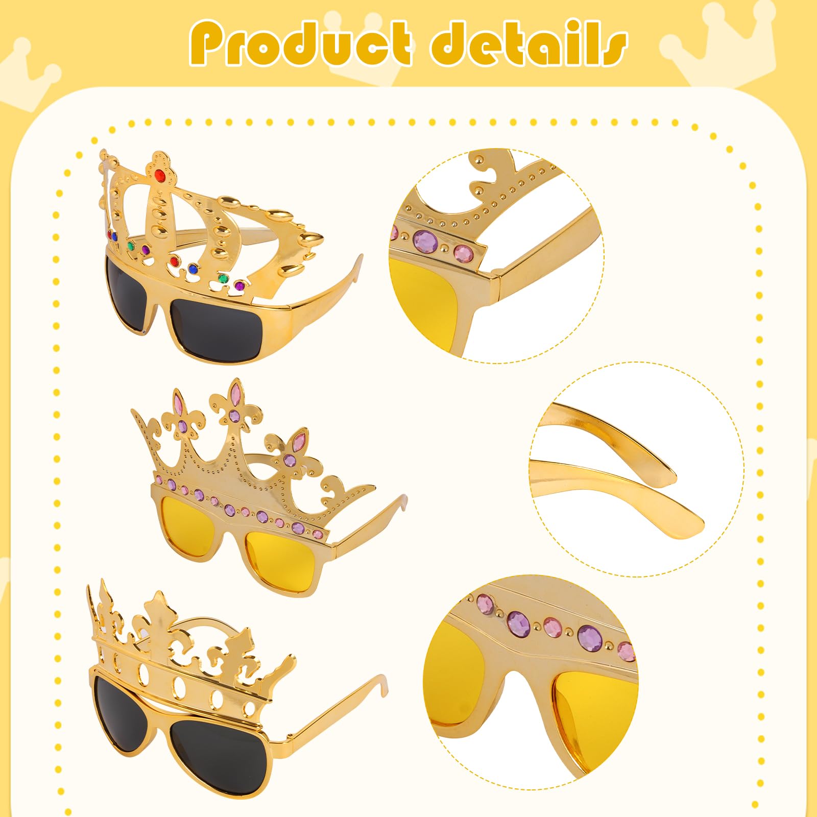 NICOWARM 12pcs Crown Glasses Party Kit – Adjustable King Crown Hats for Kids & Adults | Photo Props