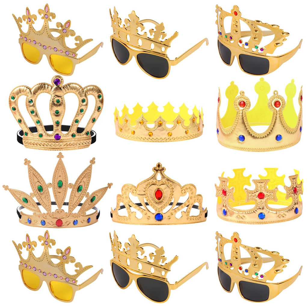 NICOWARM 12pcs Crown Glasses Party Kit – Adjustable King Crown Hats for Kids & Adults | Photo Props