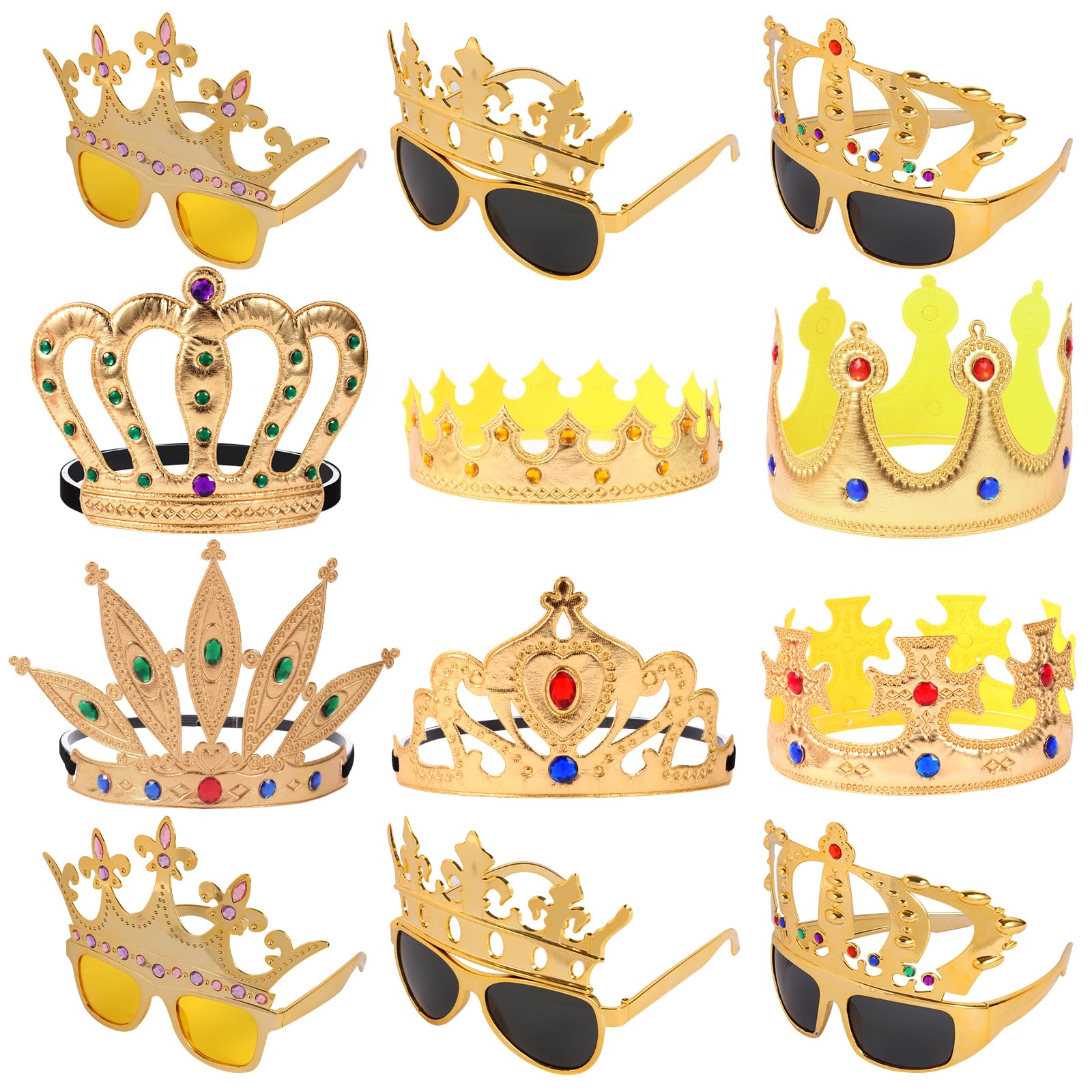 NICOWARM 12pcs Crown Glasses Party Kit – Adjustable King Crown Hats for Kids & Adults | Photo Props
