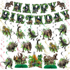 NICOWARM Dinosaur Birthday Party Decorations Set – Pre-assembled Banner, Hanging Swirls & Honeycomb Centerpieces