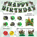 NICOWARM Dinosaur Birthday Party Decorations Set – Pre-assembled Banner, Hanging Swirls & Honeycomb Centerpieces