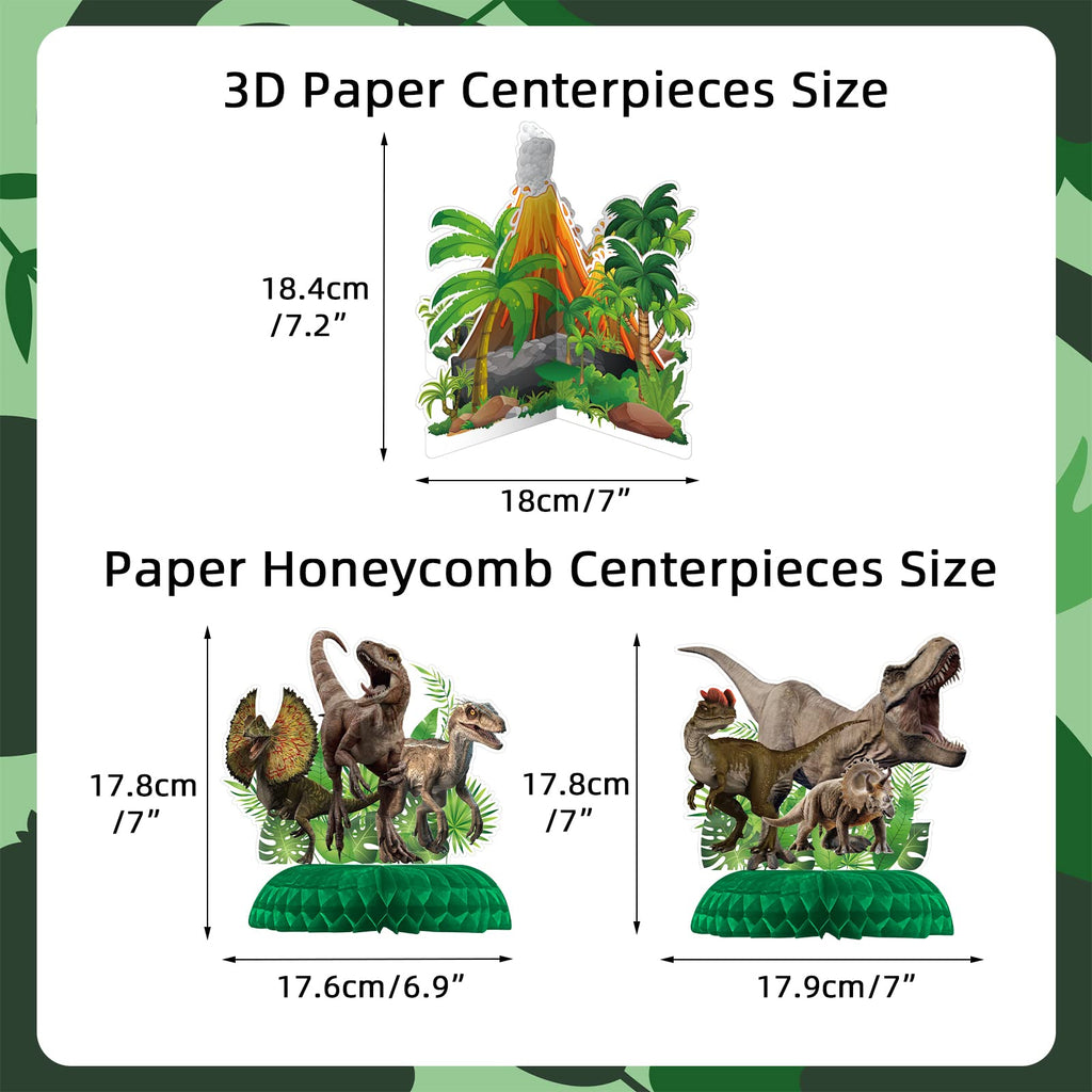 NICOWARM Dinosaur Birthday Party Decorations Set – Pre-assembled Banner, Hanging Swirls & Honeycomb Centerpieces